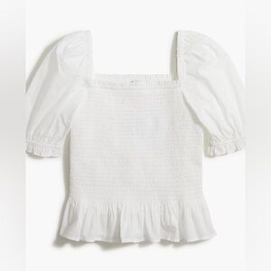 JCrew Cotton White Smocked Peblum top- size large